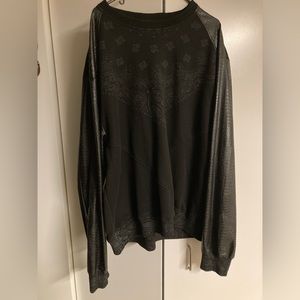 First Class Bandana- Print Fleece Sweater with leather on the sleeves.